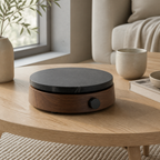 Stone warming plate on a minimalist coffee table