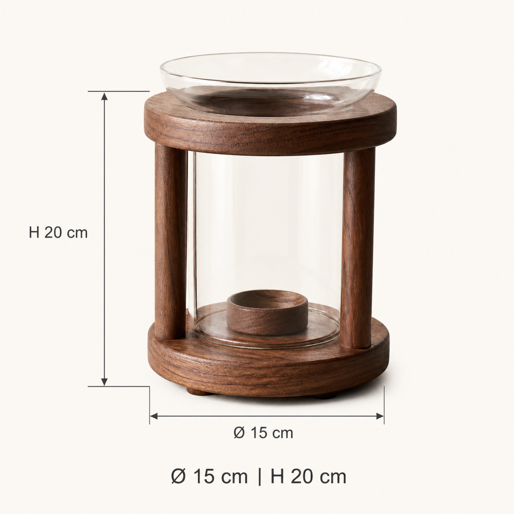 Walnut warmer dimensions: 15 cm diameter and 20 cm high